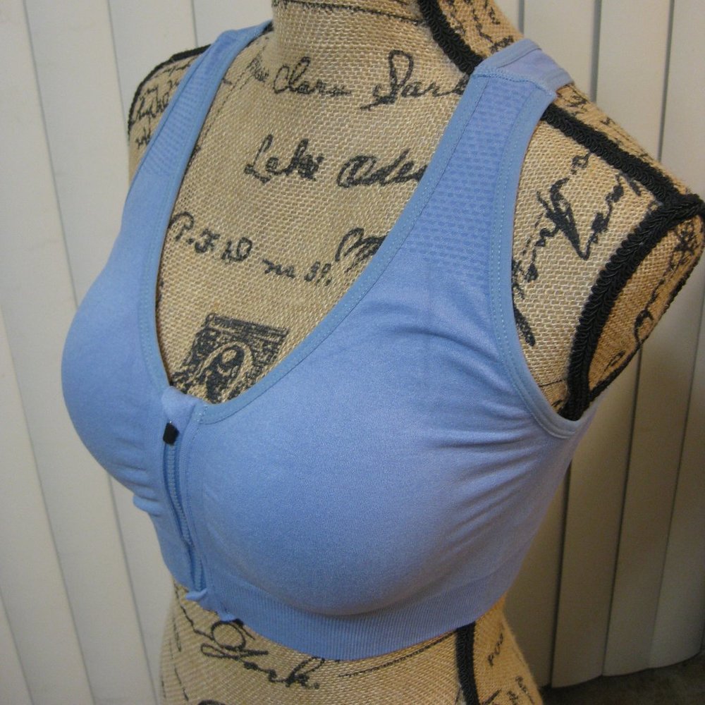 NWOT blue zip front sports bra M med - Picture 2 of 6